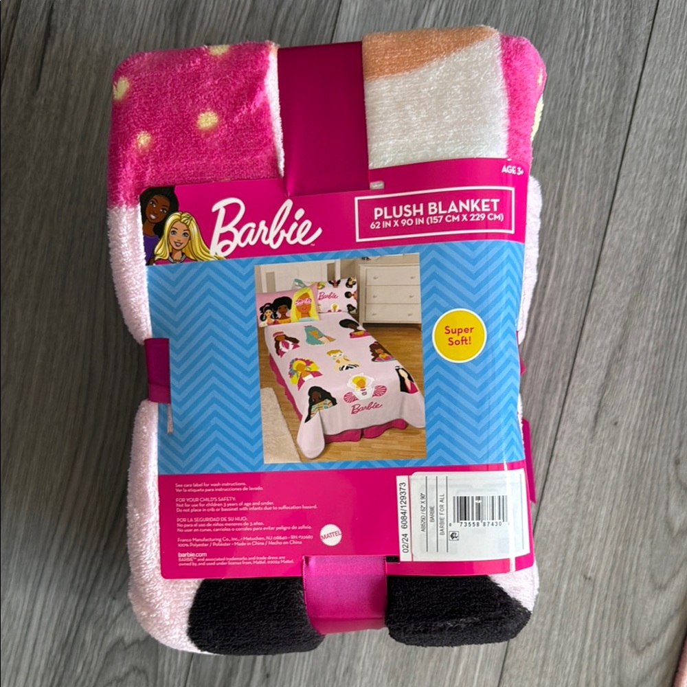 Barbie Pink and Black Plush Blanket Twin Size